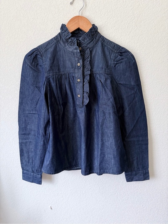 H&M Tops - H&M Ruffle Collar Denim Blouse Size XS